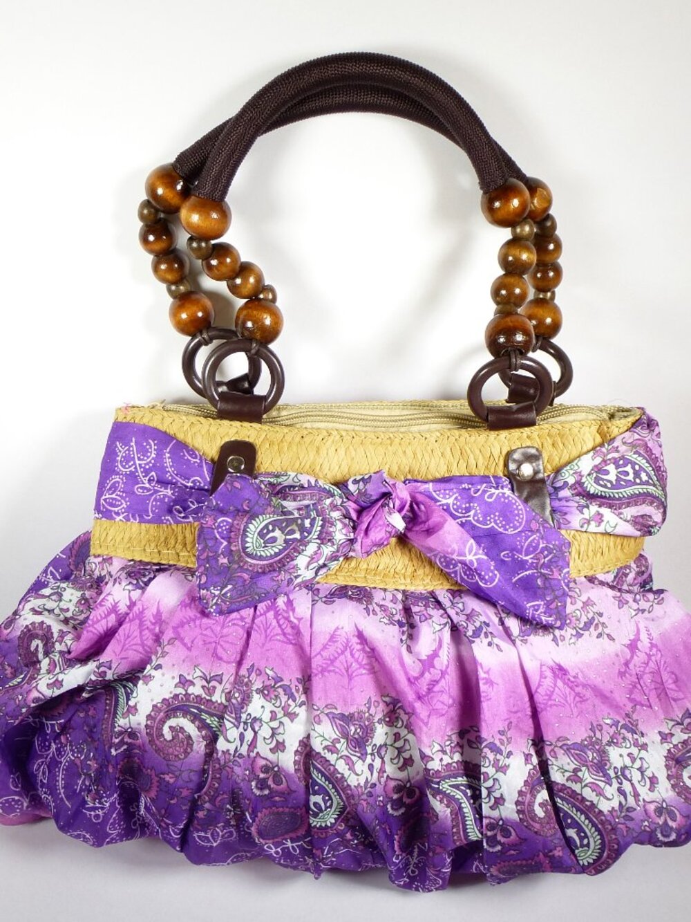 New purple, pink and white paisley cloth handbag